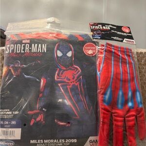 Marvel Spider-Man Miles Morales 2099 Costume Cosplay Top & Gloves - New